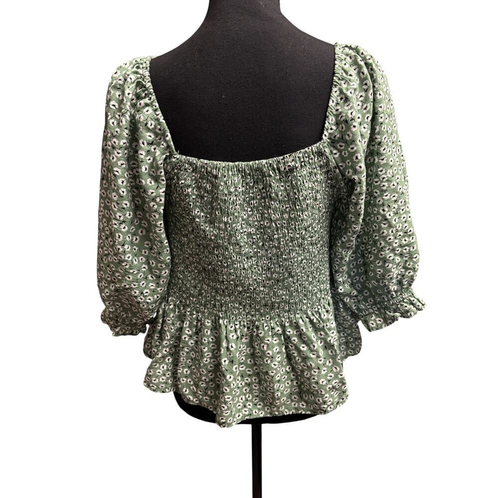 Indigo Rising NWOT Floral Peplum Top Size XL Green Smocked Cotton Blend Boho * - Picture 4 of 7